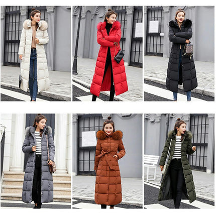 Women's Long Down Coat with Faux Fur Hood Maxi Puffer Jacket