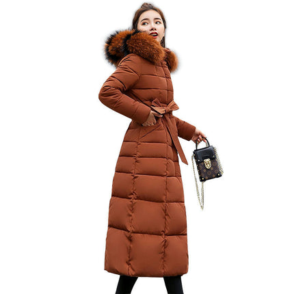 Women's Long Down Coat with Faux Fur Hood Maxi Puffer Jacket