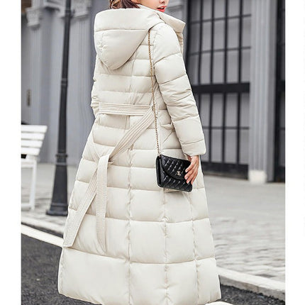 Women's Long Down Coat with Faux Fur Hood Maxi Puffer Jacket