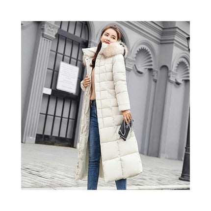 Women's Long Down Coat with Faux Fur Hood Maxi Puffer Jacket