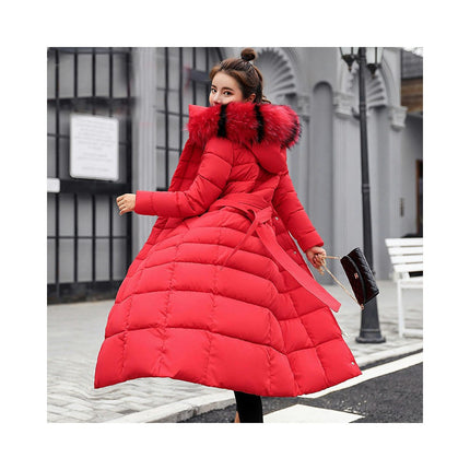 Women's Long Down Coat with Faux Fur Hood Maxi Puffer Jacket