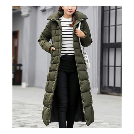 Women's Long Down Coat with Faux Fur Hood Maxi Puffer Jacket