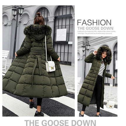 Women's Long Down Coat with Faux Fur Hood Maxi Puffer Jacket