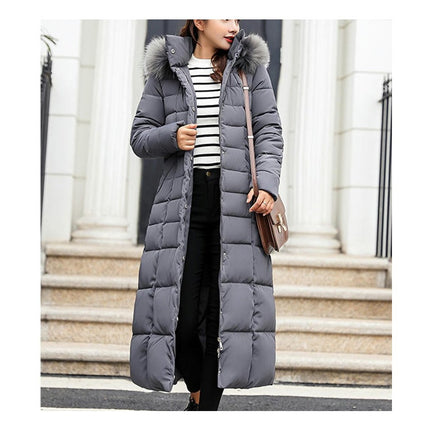 Women's Long Down Coat with Faux Fur Hood Maxi Puffer Jacket