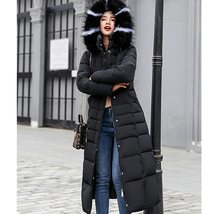 Women's Long Down Coat with Faux Fur Hood Maxi Puffer Jacket