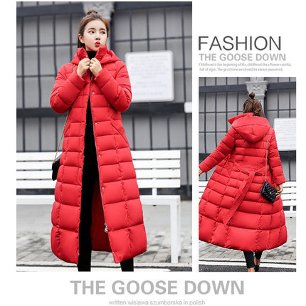 Women's Long Down Coat with Faux Fur Hood Maxi Puffer Jacket