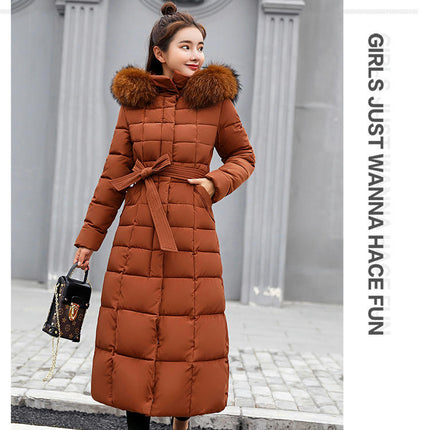 Women's Long Down Coat with Faux Fur Hood Maxi Puffer Jacket