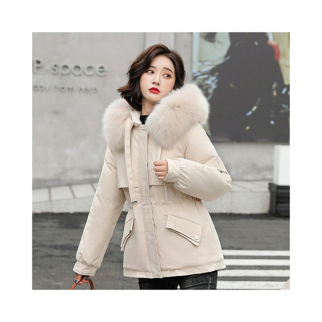 Women's Winter Coat Warm Parka Fleece Line Jacket with Faux Fur Hood