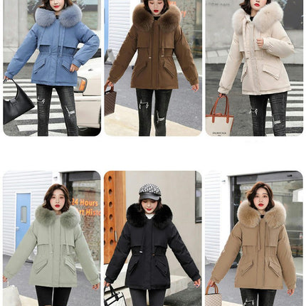 Women's Winter Coat Warm Parka Fleece Line Jacket with Faux Fur Hood