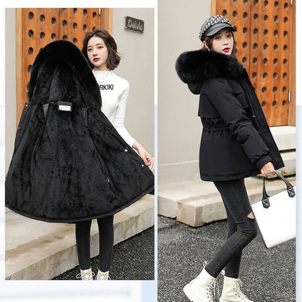 Women's Winter Coat Warm Parka Fleece Line Jacket with Faux Fur Hood