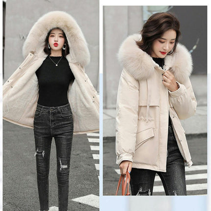 Women's Winter Coat Warm Parka Fleece Line Jacket with Faux Fur Hood