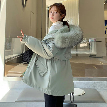 Women's Winter Coat Hooded Warm Thicken Parka Jacket with Faux Fur Trim