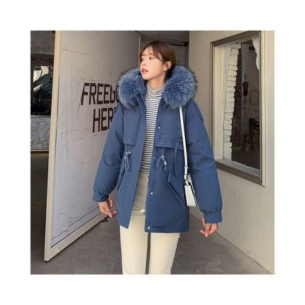 Women's Winter Coat Hooded Warm Thicken Parka Jacket with Faux Fur Trim