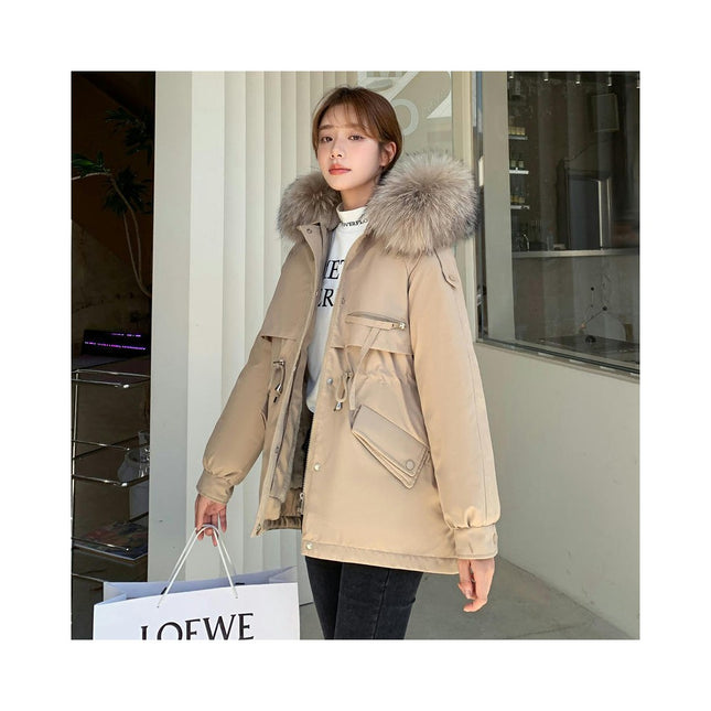 Women's Winter Coat Hooded Warm Thicken Parka Jacket with Faux Fur Trim