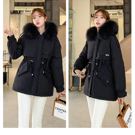 Women's Winter Coat Hooded Warm Thicken Parka Jacket with Faux Fur Trim