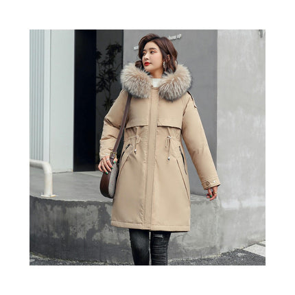 Women's Warm Winter Coat Thicken Fleece Lined Parka Jackets with Faux Fur Hood