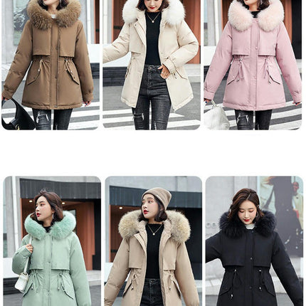 Women's Parka Thicken Fleece Lined Winter Coat Jacket with Faux Fur Hood