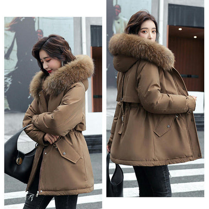 Women's Parka Thicken Fleece Lined Winter Coat Jacket with Faux Fur Hood