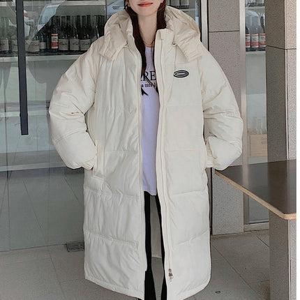 Womens Padded Long Puffer Coat Long Sleeve Winter Down Hooded Jacket