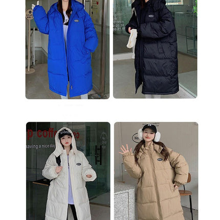 Womens Padded Long Puffer Coat Long Sleeve Winter Down Hooded Jacket