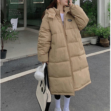 Womens Padded Long Puffer Coat Long Sleeve Winter Down Hooded Jacket