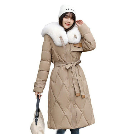 Womens Long Winter Thicken Down Coat Puffer with Faux Fur Trim