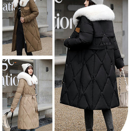 Womens Long Winter Thicken Down Coat Puffer with Faux Fur Trim