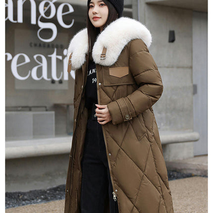 Womens Long Winter Thicken Down Coat Puffer with Faux Fur Trim