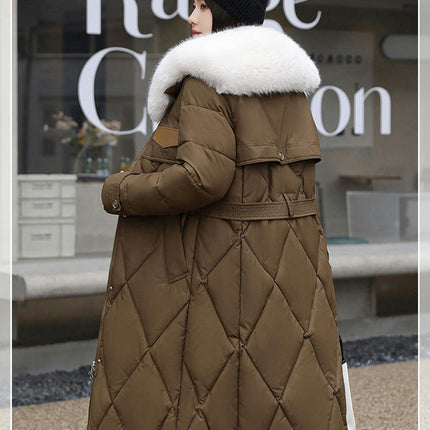 Womens Long Winter Thicken Down Coat Puffer with Faux Fur Trim