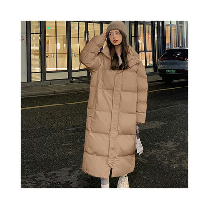 Women Long Puffer Coat Winter Hooded Zip Winter Down Jacket