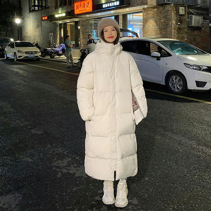 Women Long Puffer Coat Winter Hooded Zip Winter Down Jacket