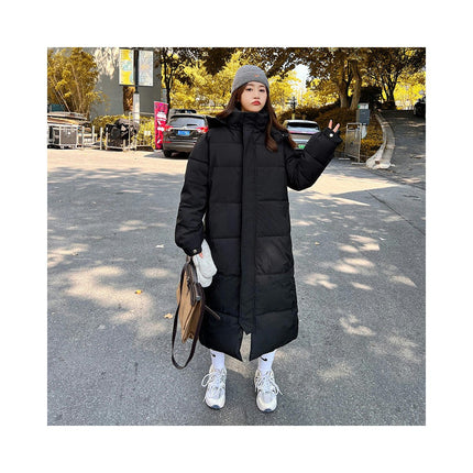 Women Long Puffer Coat Winter Hooded Zip Winter Down Jacket