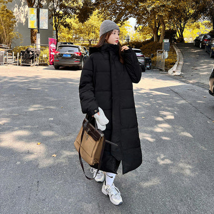 Women Long Puffer Coat Winter Hooded Zip Winter Down Jacket