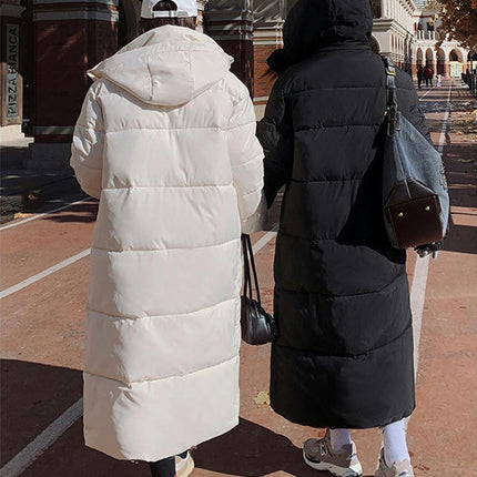 Women Long Puffer Coat Winter Hooded Zip Winter Down Jacket