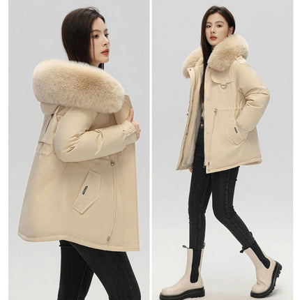 Women's Fleece Lined Parka Coat Winter Thicken Jacket with Faux Fur Hood