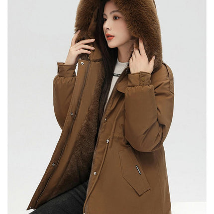 Women's Fleece Lined Parka Coat Winter Thicken Jacket with Faux Fur Hood