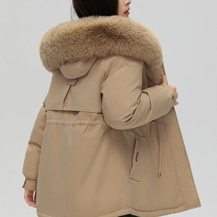 Women's Fleece Lined Parka Coat Winter Thicken Jacket with Faux Fur Hood