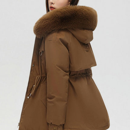 Women's Fleece Lined Parka Coat Winter Thicken Jacket with Faux Fur Hood