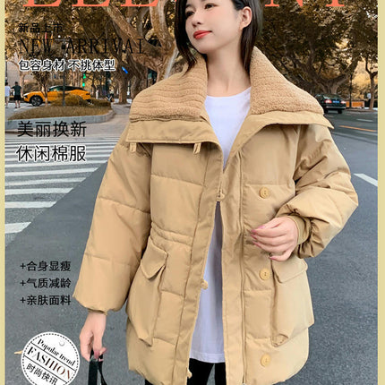 Women's Winter Long Sleeve Zip Puffer Jacket Baggy Short Down Coats with Pockets