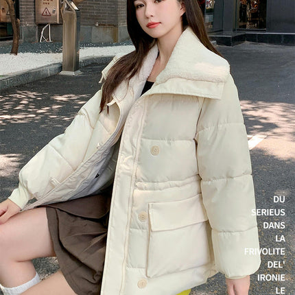 Women's Winter Long Sleeve Zip Puffer Jacket Baggy Short Down Coats with Pockets