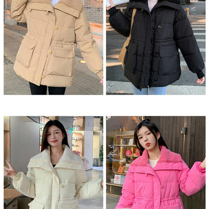 Women's Winter Long Sleeve Zip Puffer Jacket Baggy Short Down Coats with Pockets