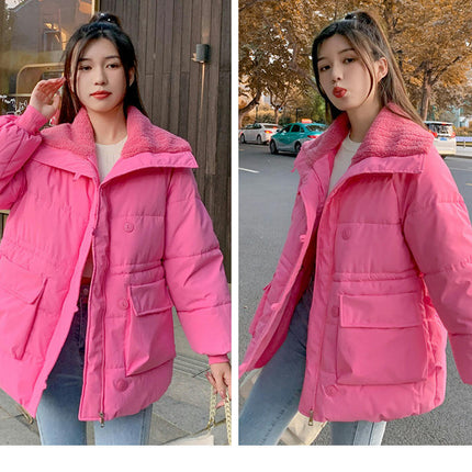 Women's Winter Long Sleeve Zip Puffer Jacket Baggy Short Down Coats with Pockets