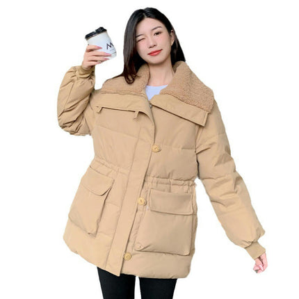 Women's Winter Long Sleeve Zip Puffer Jacket Baggy Short Down Coats with Pockets