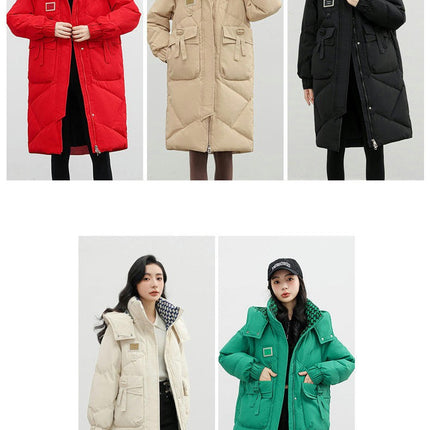 Women's Hooded Winter Down Coat Thickened Mid Length Puffer Jacket