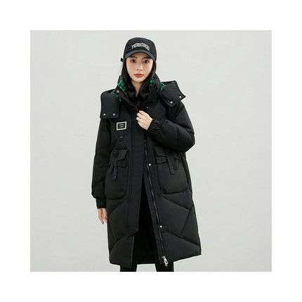 Women's Hooded Winter Down Coat Thickened Mid Length Puffer Jacket