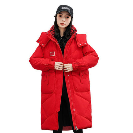 Women's Hooded Winter Down Coat Thickened Mid Length Puffer Jacket