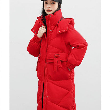 Women's Hooded Winter Down Coat Thickened Mid Length Puffer Jacket