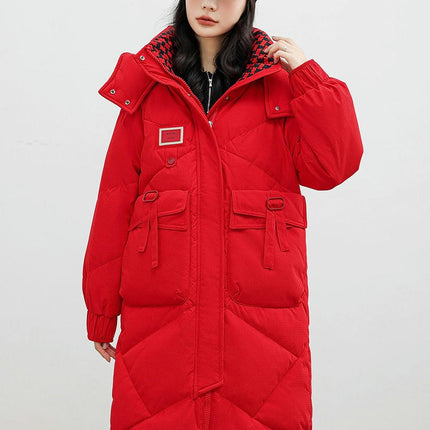 Women's Hooded Winter Down Coat Thickened Mid Length Puffer Jacket