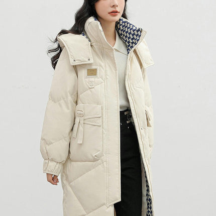 Women's Hooded Winter Down Coat Thickened Mid Length Puffer Jacket