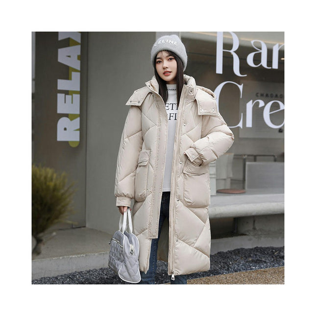 Womens Long Puffer Coat Long Sleeve Padded Winter Down Coats Hooded Jacket